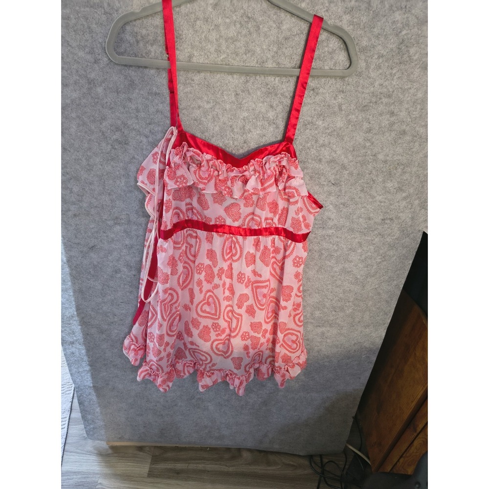 Vintage Madison Studio Intimates 2 Piece Lingerie Size XL Ruffles Hearts Satin